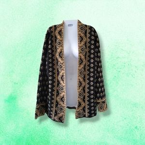 Daytrip | Cute Black/Tan Boho Open Front Long Sleeve Knit Cardigan (SIZE S)